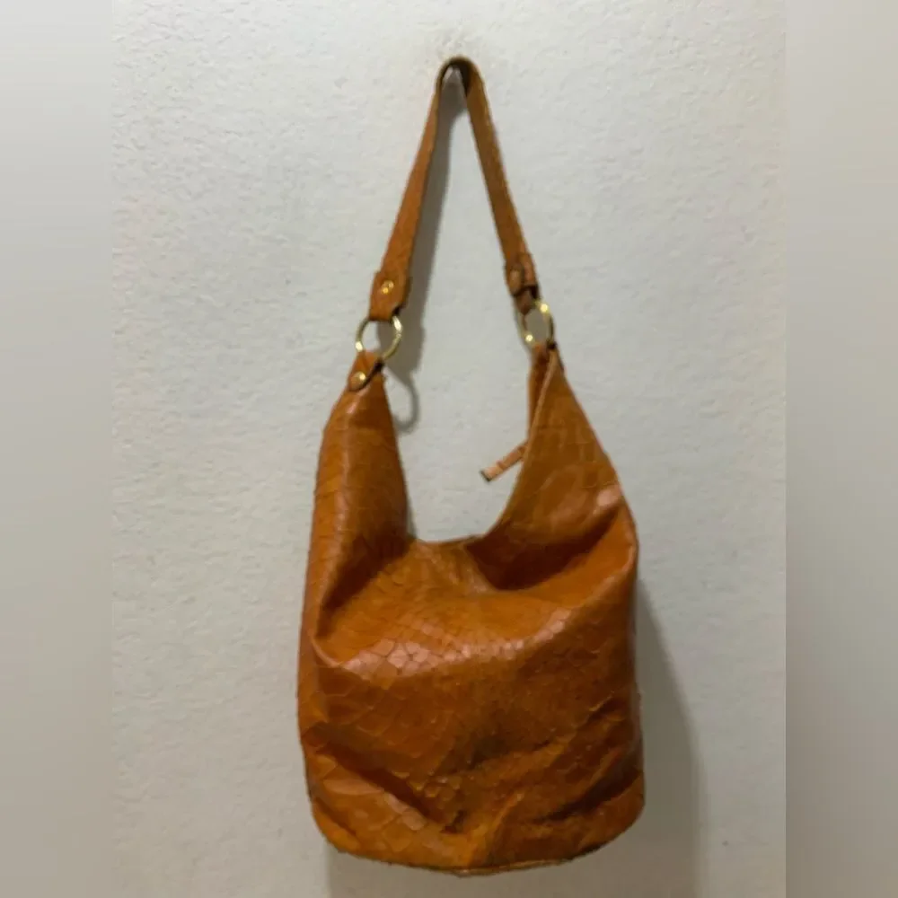 Jenrigo Made in Italy brown snake texture leather hobo shoulder bag